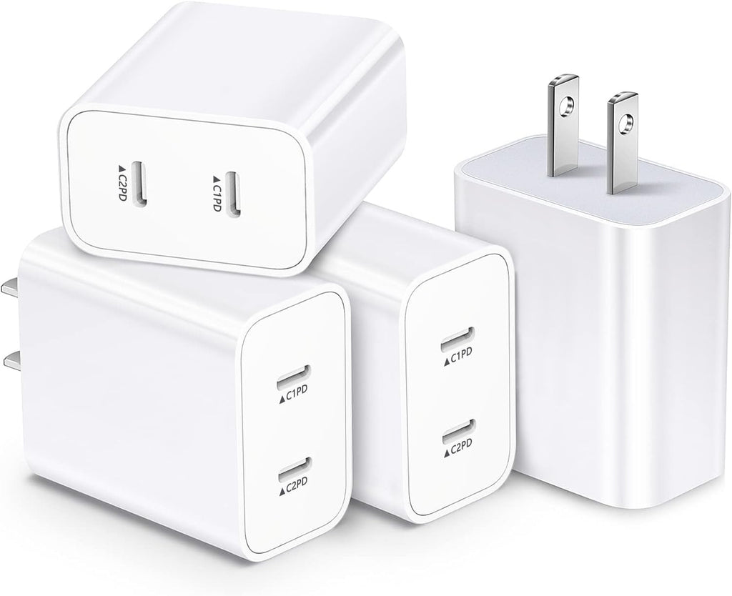 Dual USB C Charger PD Fast Charging Wall Charger Block【4 Pack】 Type C Power Adapter Plug Box Chargers for iPhone 15/15 Pro/15 Pro Max/15 Plus/14/13/12 Pro/11/XS/XR/X/Mini/iPadAirPods Pro(White)