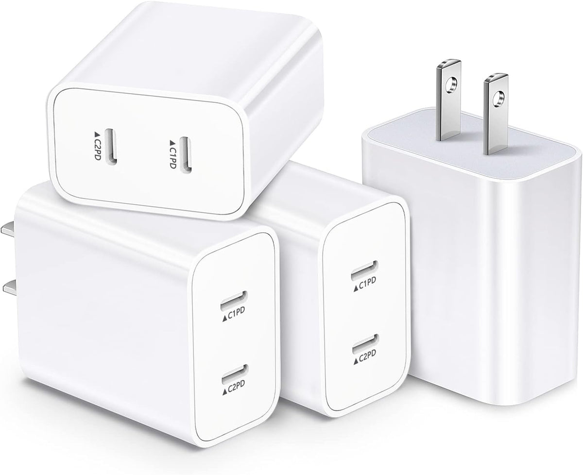 Dual USB C Charger PD Fast Charging Wall Charger Block【4 Pack】 Type C Power Adapter Plug Box Chargers for iPhone 15/15 Pro/15 Pro Max/15 Plus/14/13/12 Pro/11/XS/XR/X/Mini/iPadAirPods Pro(White)